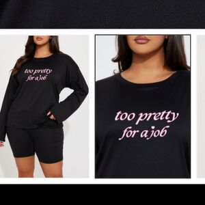 🆕Fashion Nova 2Pretty4Job Black PJ Boxer Short Set Sz 2X